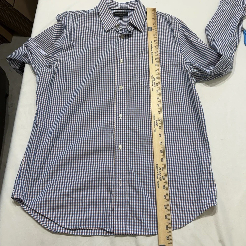 Banana Republic Non Iron Slim Fit Check Dress Shirt Mens Large Blue Orange